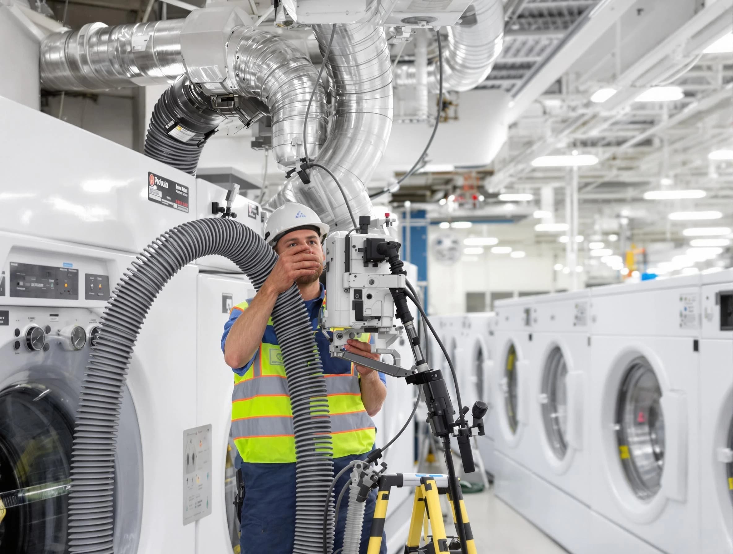 East Highland Park Dryer Vent Cleaning team performing commercial-grade dryer vent cleaning at a business facility in East Highland Park